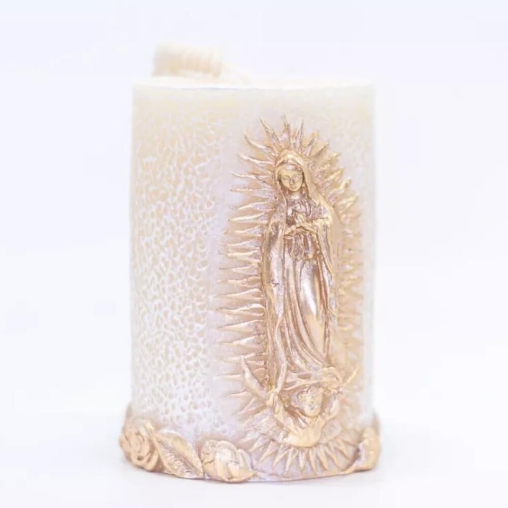 Religious Candle Virgen De Guadalupe Rose Scented Prayer Candle for Baptism and